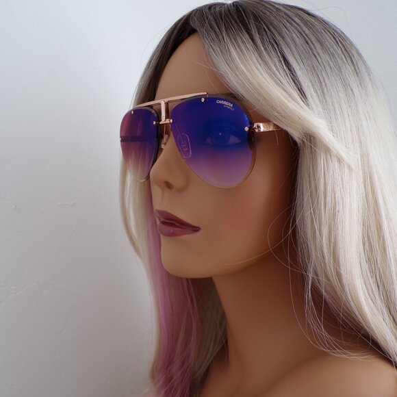 Carrera Rimless Gradient Aviator Pilot Shades, Gold Copper Blue Mirror 1032S A8 - Picture 3 of 14